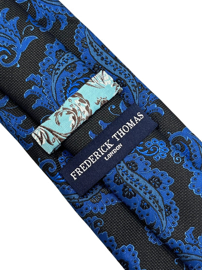 Black Tie With Blue Paisley Design By Frederick Thomas - Handmade Luxury For Timeless Professional Style by Frederick Thomas Handmade Mens Ties