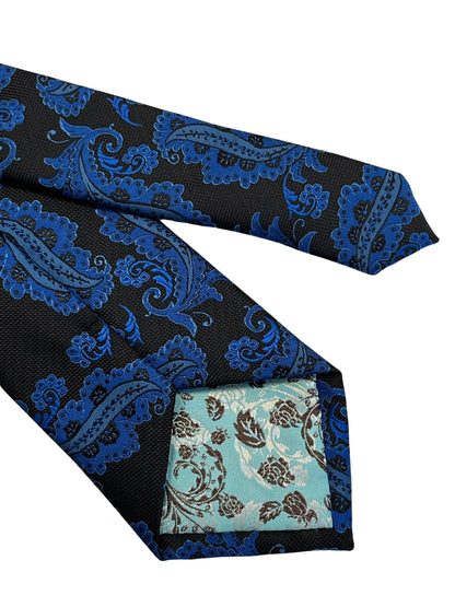 Black Tie With Blue Paisley Design By Frederick Thomas - Handmade Luxury For Timeless Professional Style by Frederick Thomas Handmade Mens Ties