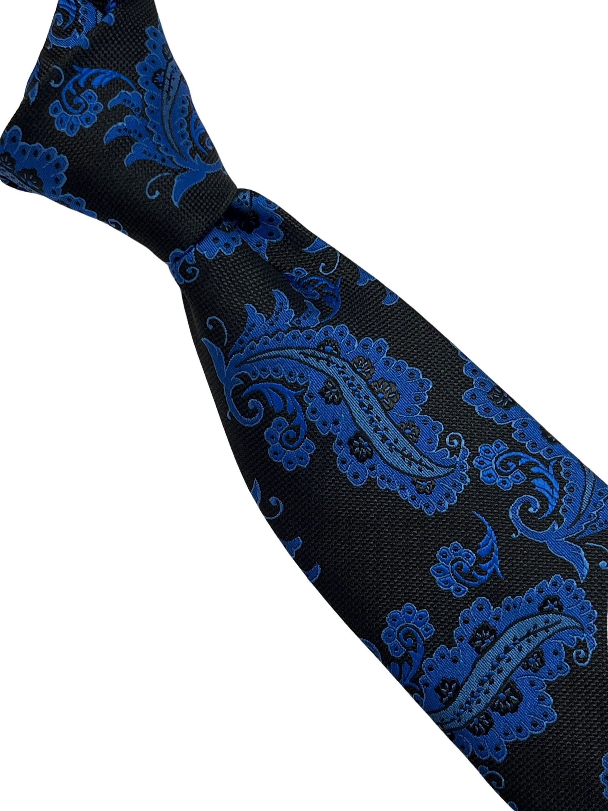 Black Tie With Blue Paisley Design By Frederick Thomas - Handmade Luxury For Timeless Professional Style by Frederick Thomas Handmade Mens Ties