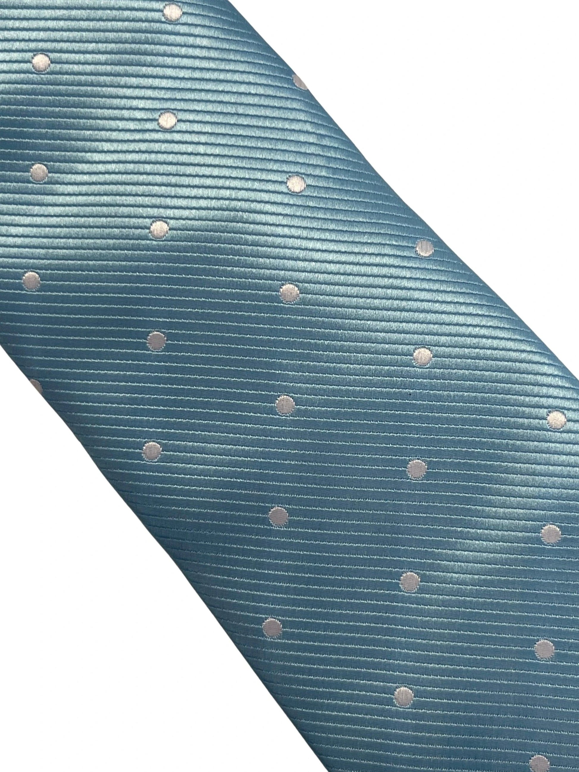 Light blue pastel cornflower sky powder blue tie with white polka spots by Frederick Thomas Handmade Mens Ties