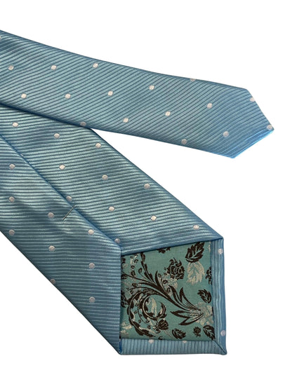 Light blue pastel cornflower sky powder blue tie with white polka spots by Frederick Thomas Handmade Mens Ties