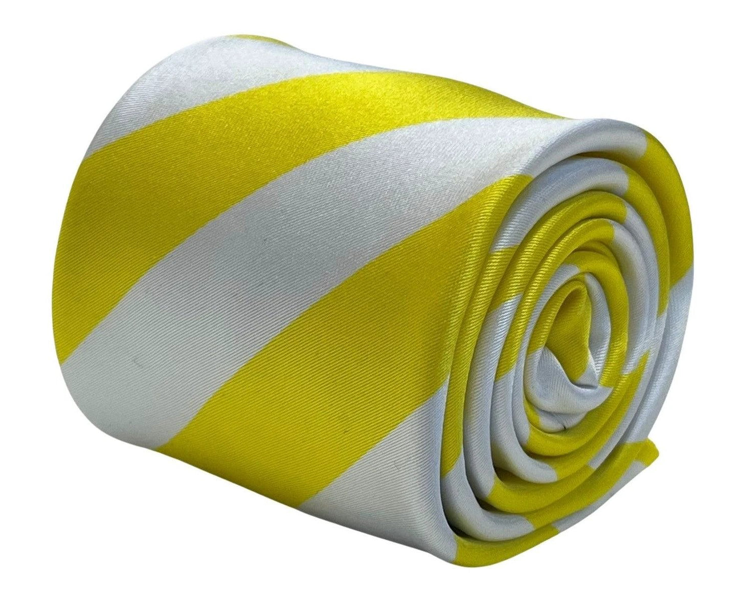 Bright lemon sunshine yellow and white barber stripe tie by Frederick Thomas Handmade Mens Ties