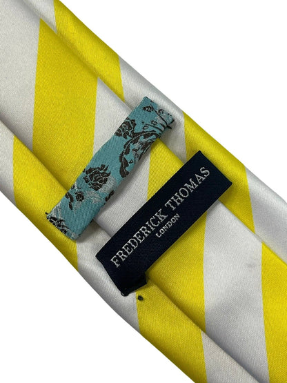 Bright lemon sunshine yellow and white barber stripe tie by Frederick Thomas Handmade Mens Ties