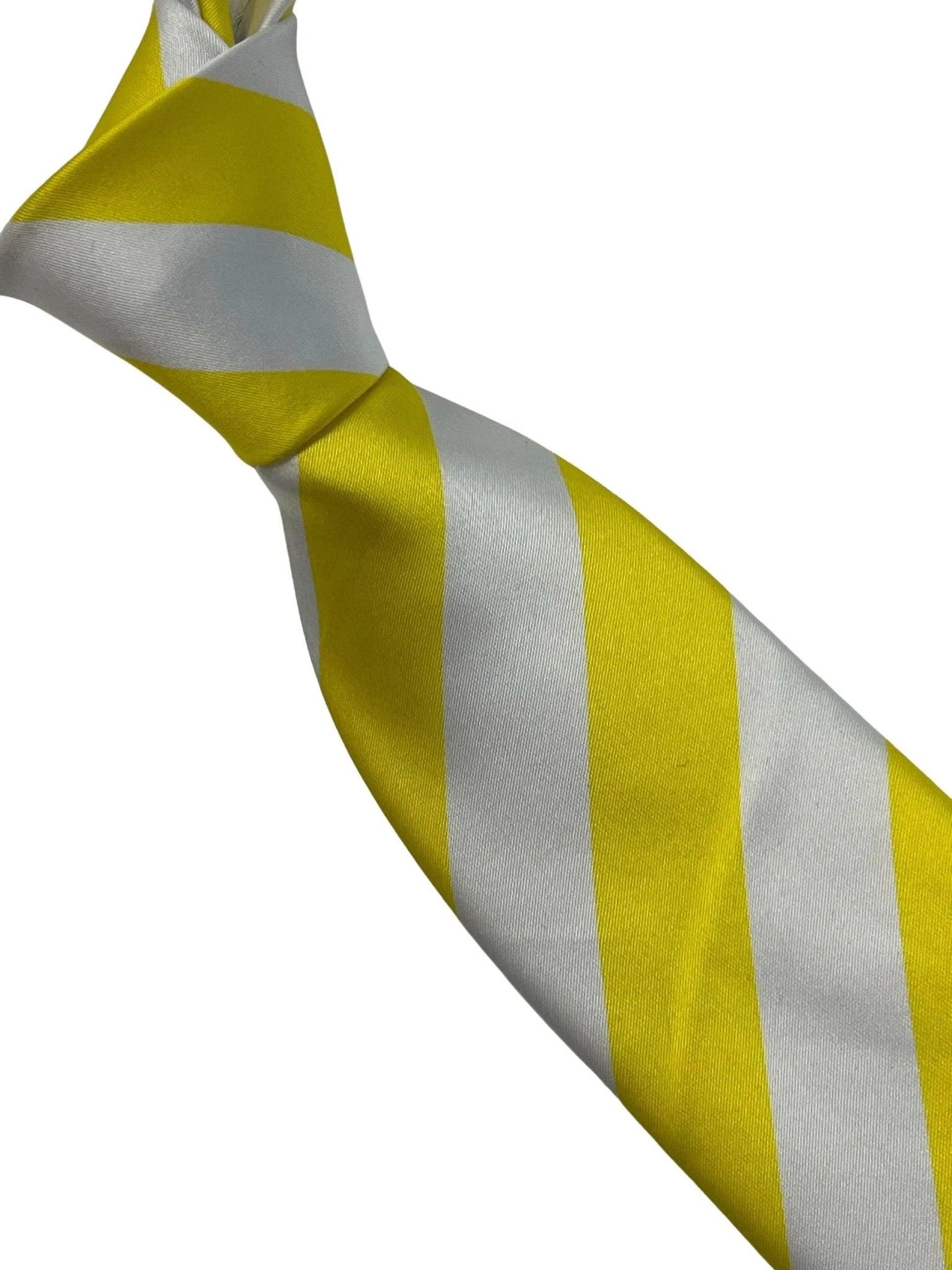 Bright lemon sunshine yellow and white barber stripe tie by Frederick Thomas Handmade Mens Ties