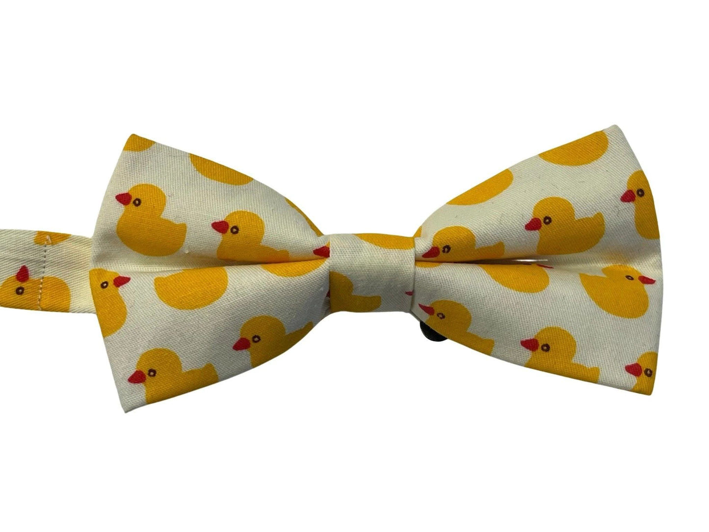 Ivory cotton bow tie with yellow rubber duck design by Frederick Thomas Handmade Mens Ties