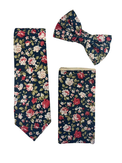 Navy with pink peony rose flower floral design cotton pocket square by Frederick Thomas Handmade Mens Ties