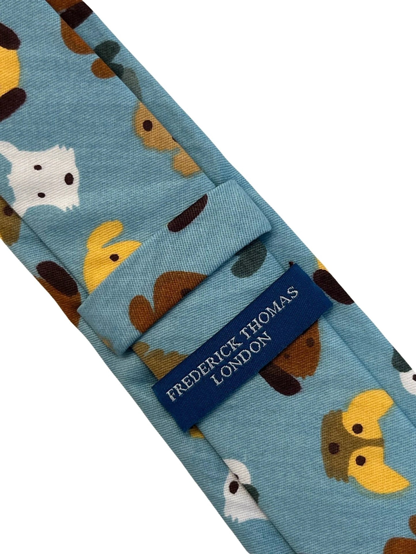 Medium Denim Blue Tie With Cute Dog Puppy Design - Handmade From Frederick Thomas For Refined Yet Playful Style by Frederick Thomas Handmade Mens Ties