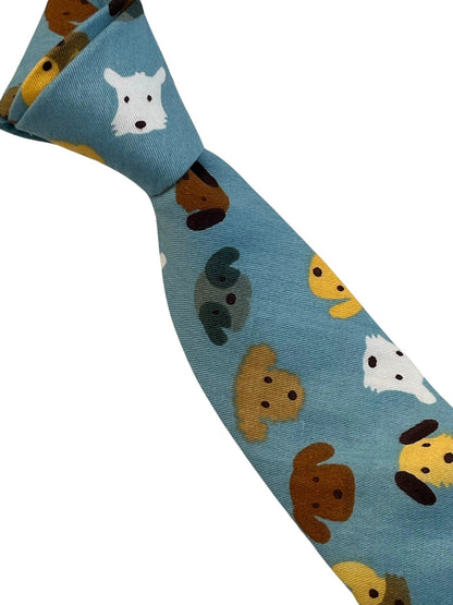 Medium Denim Blue Tie With Cute Dog Puppy Design - Handmade From Frederick Thomas For Refined Yet Playful Style by Frederick Thomas Handmade Mens Ties