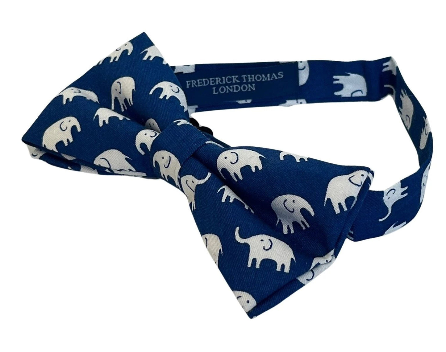 Navy dark blue adult bow tie with elephant design by Frederick Thomas Handmade Mens Ties