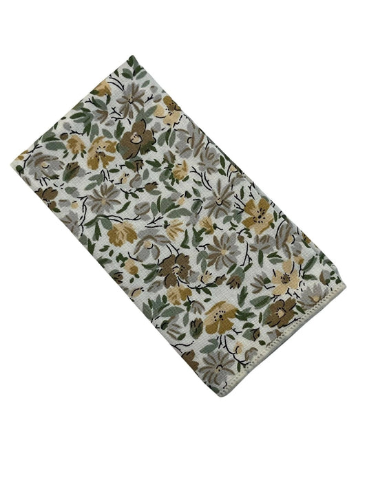 Ivory cotton English wildflower garden design cotton pocket square by Frederick Thomas Handmade Mens Ties