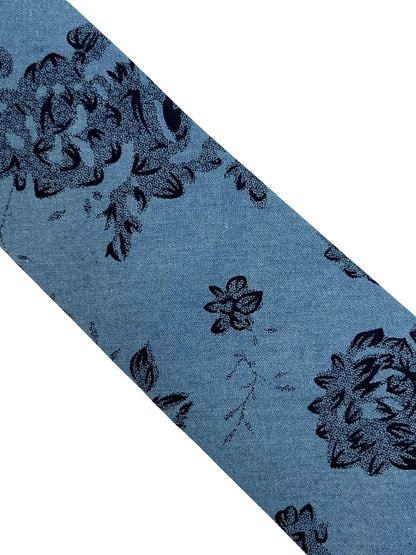 Medium Denim Blue Stencil English Wild-Flower Floral Design Cotton Tie - Handmade Statement Piece for Professionals by Frederick Thomas Handmade Mens Ties