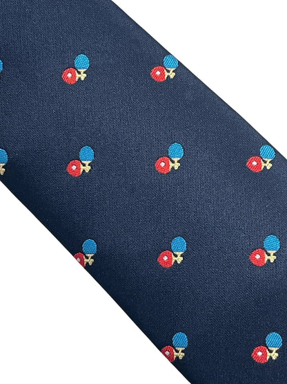 Navy blue classic tie with ping pong, table tennis bat design by Frederick Thomas Handmade Mens Ties
