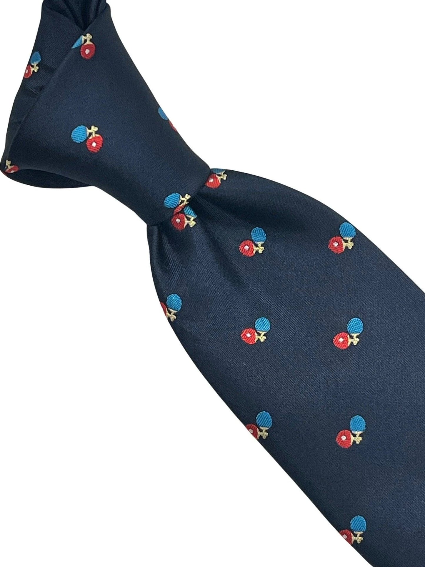 Navy blue classic tie with ping pong, table tennis bat design by Frederick Thomas Handmade Mens Ties