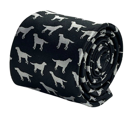 Black tie with labrador golden retriever dog silhouette by Frederick Thomas Handmade Mens Ties