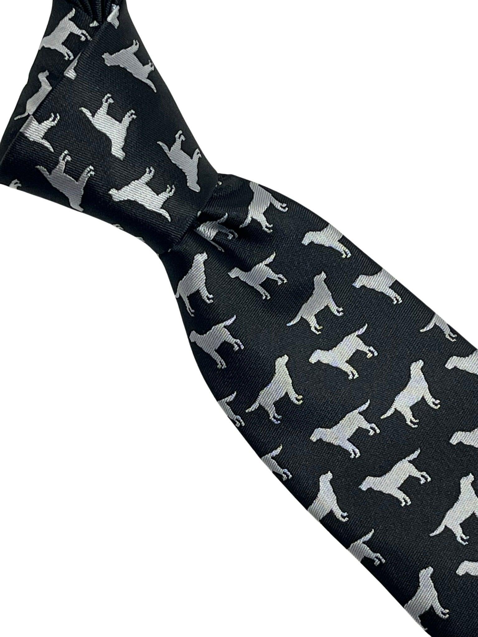 Black tie with labrador golden retriever dog silhouette by Frederick Thomas Handmade Mens Ties