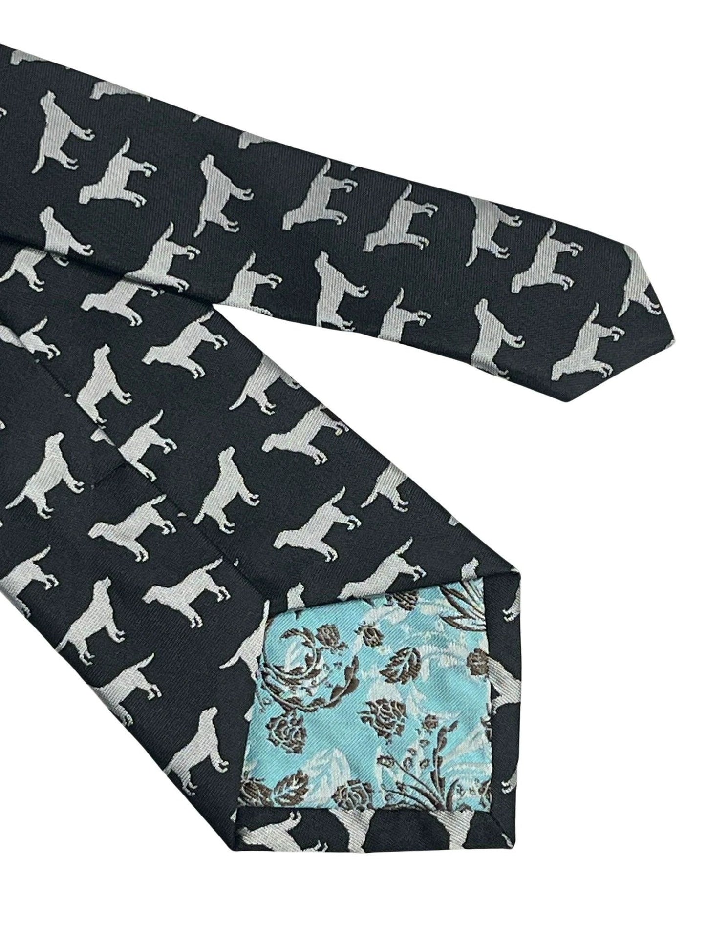 Black tie with labrador golden retriever dog silhouette by Frederick Thomas Handmade Mens Ties