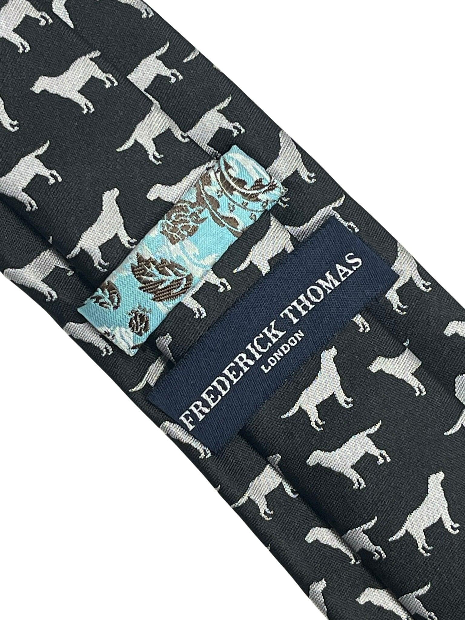 Black tie with labrador golden retriever dog silhouette by Frederick Thomas Handmade Mens Ties