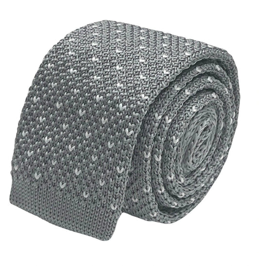 Light silver grey knitted tie with white pin spots by Frederick Thomas Handmade Mens Ties