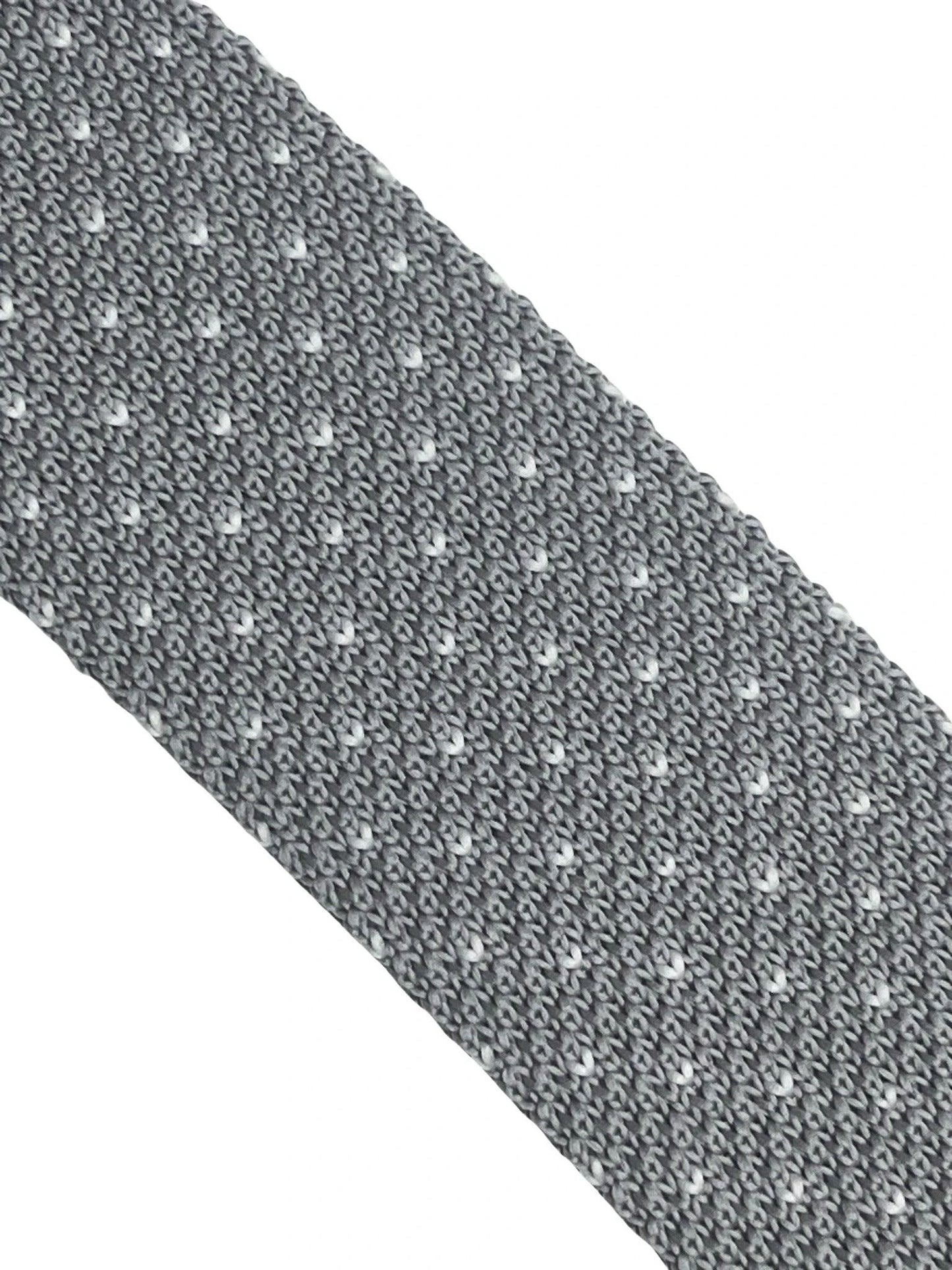 Light silver grey knitted tie with white pin spots by Frederick Thomas Handmade Mens Ties