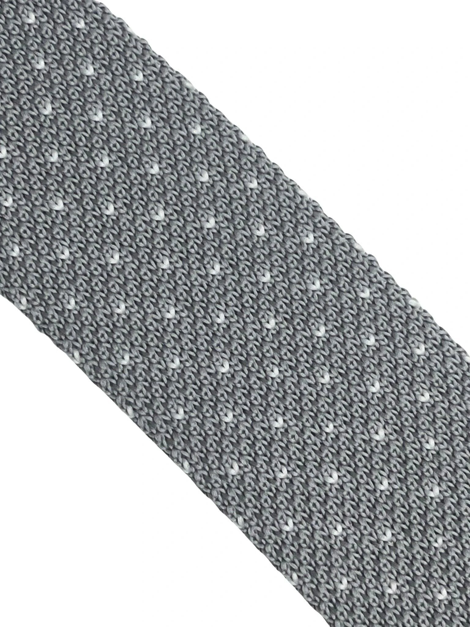 Light silver grey knitted tie with white pin spots by Frederick Thomas Handmade Mens Ties