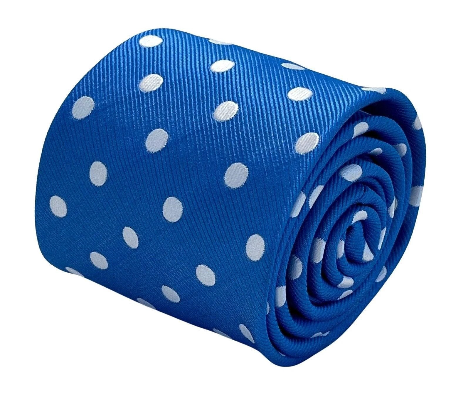 Medium electric blue tie with white polka spots by Frederick Thomas Handmade Mens Ties