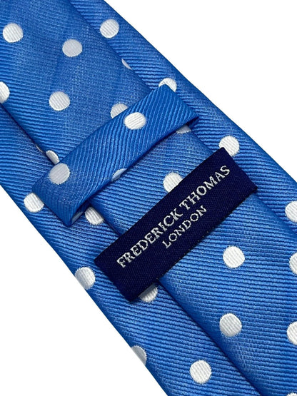 Medium electric blue tie with white polka spots by Frederick Thomas Handmade Mens Ties