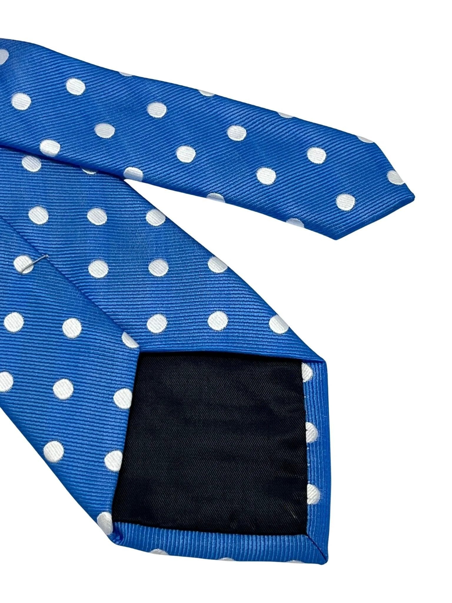 Medium electric blue tie with white polka spots by Frederick Thomas Handmade Mens Ties