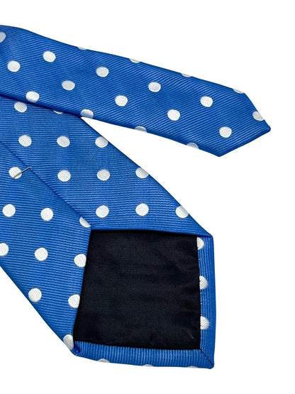Medium electric blue tie with white polka spots by Frederick Thomas Handmade Mens Ties