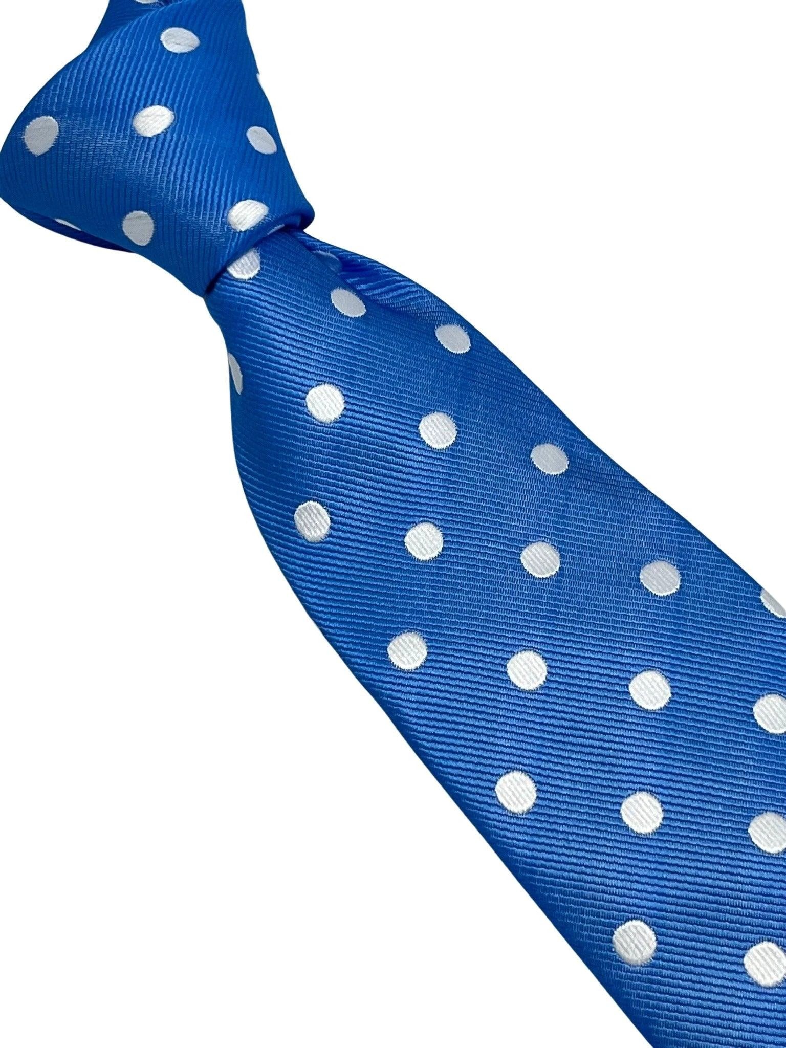 Medium electric blue tie with white polka spots by Frederick Thomas Handmade Mens Ties