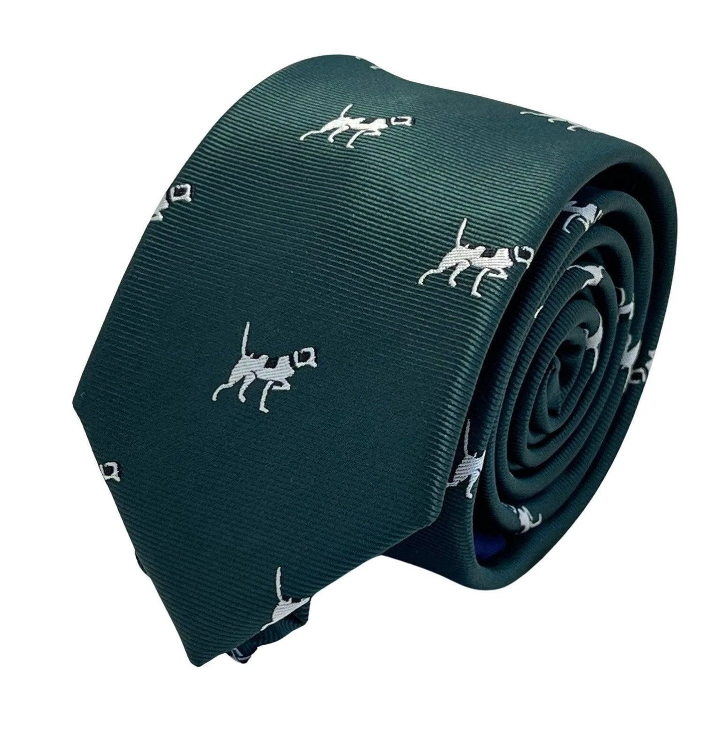 Dark Forest Racing Green Tie With Beagle Bloodhound Hunting Design - Handmade Luxury For The Discerning Professional by Frederick Thomas Handmade Mens Ties