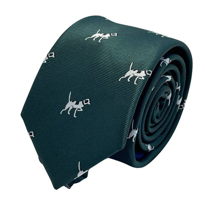 Dark Forest Racing Green Tie With Beagle Bloodhound Hunting Design - Handmade Luxury For The Discerning Professional by Frederick Thomas Handmade Mens Ties