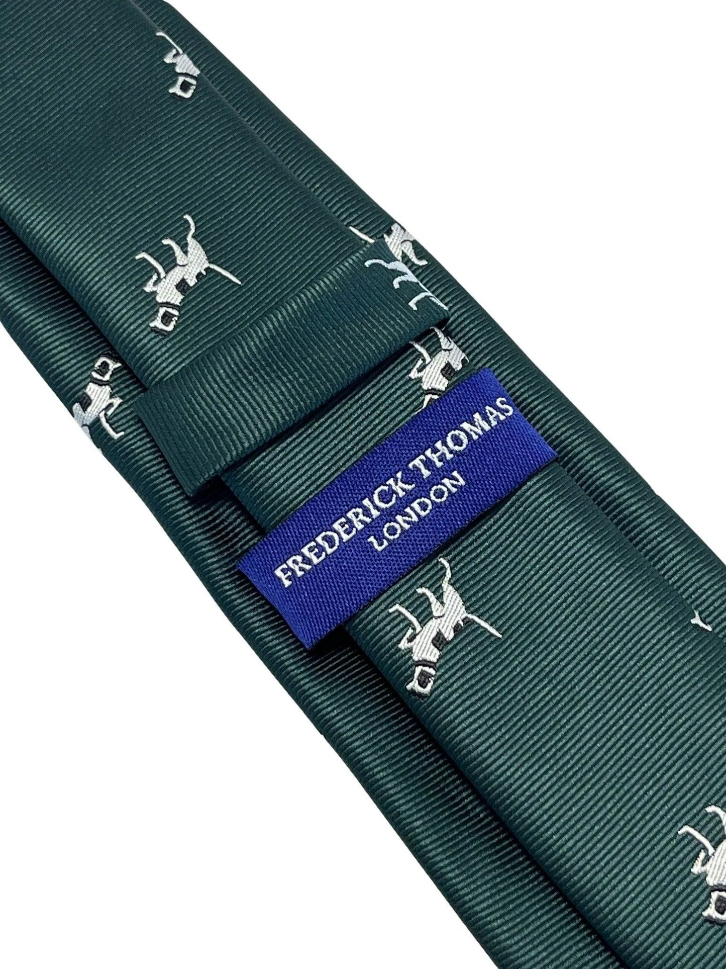 Dark Forest Racing Green Tie With Beagle Bloodhound Hunting Design - Handmade Luxury For The Discerning Professional by Frederick Thomas Handmade Mens Ties