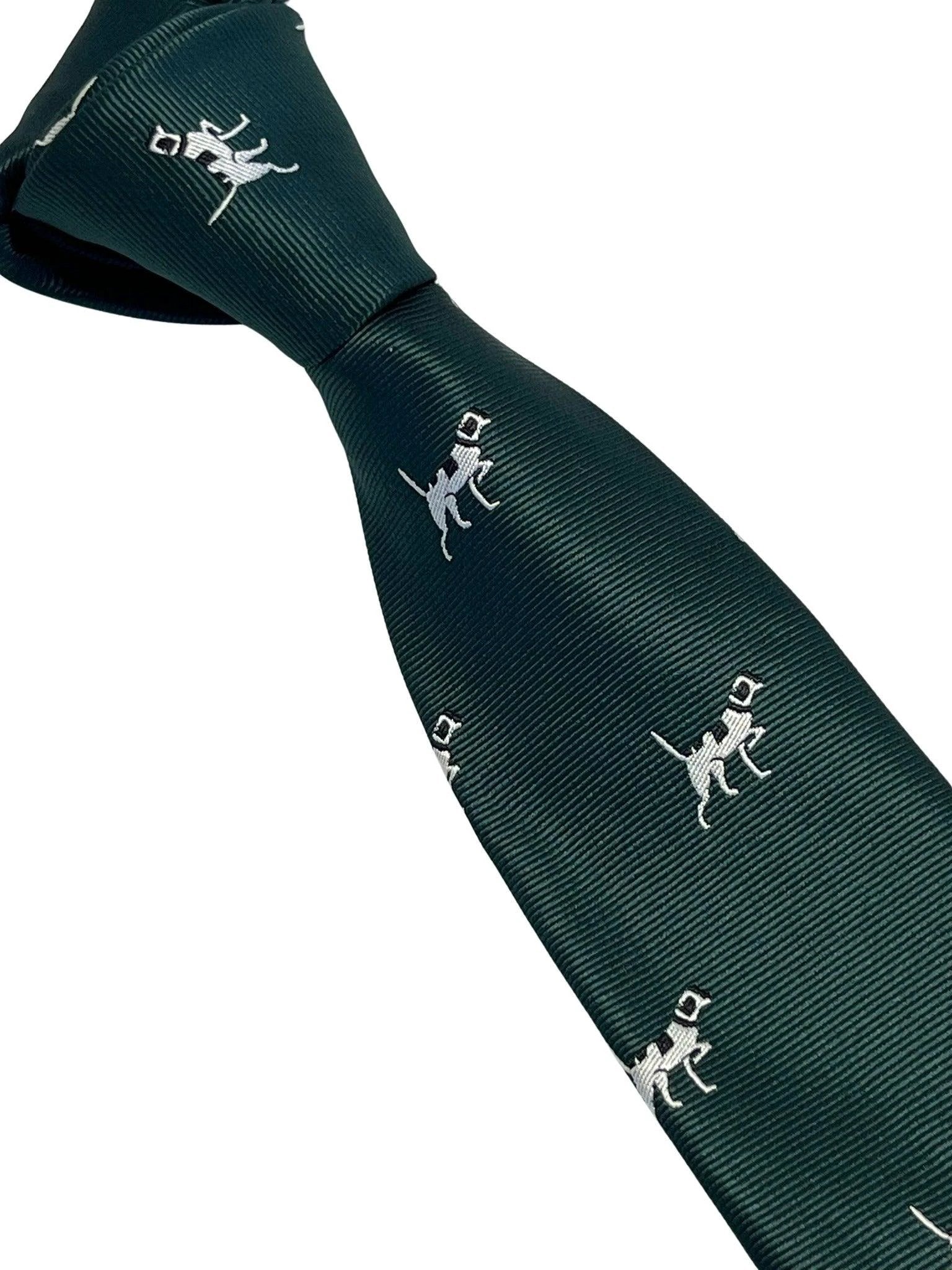 Dark Forest Racing Green Tie With Beagle Bloodhound Hunting Design - Handmade Luxury For The Discerning Professional by Frederick Thomas Handmade Mens Ties