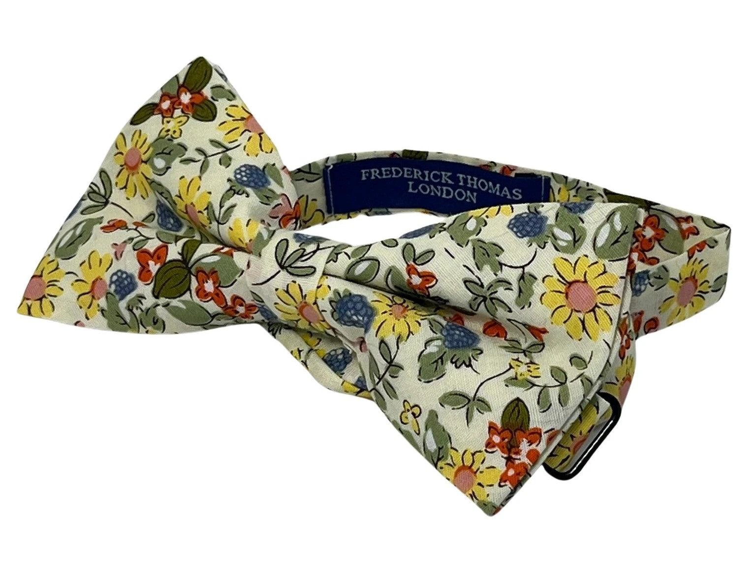 English yellow wildflower floral garden adult cotton bow tie by Frederick Thomas Handmade Mens Ties