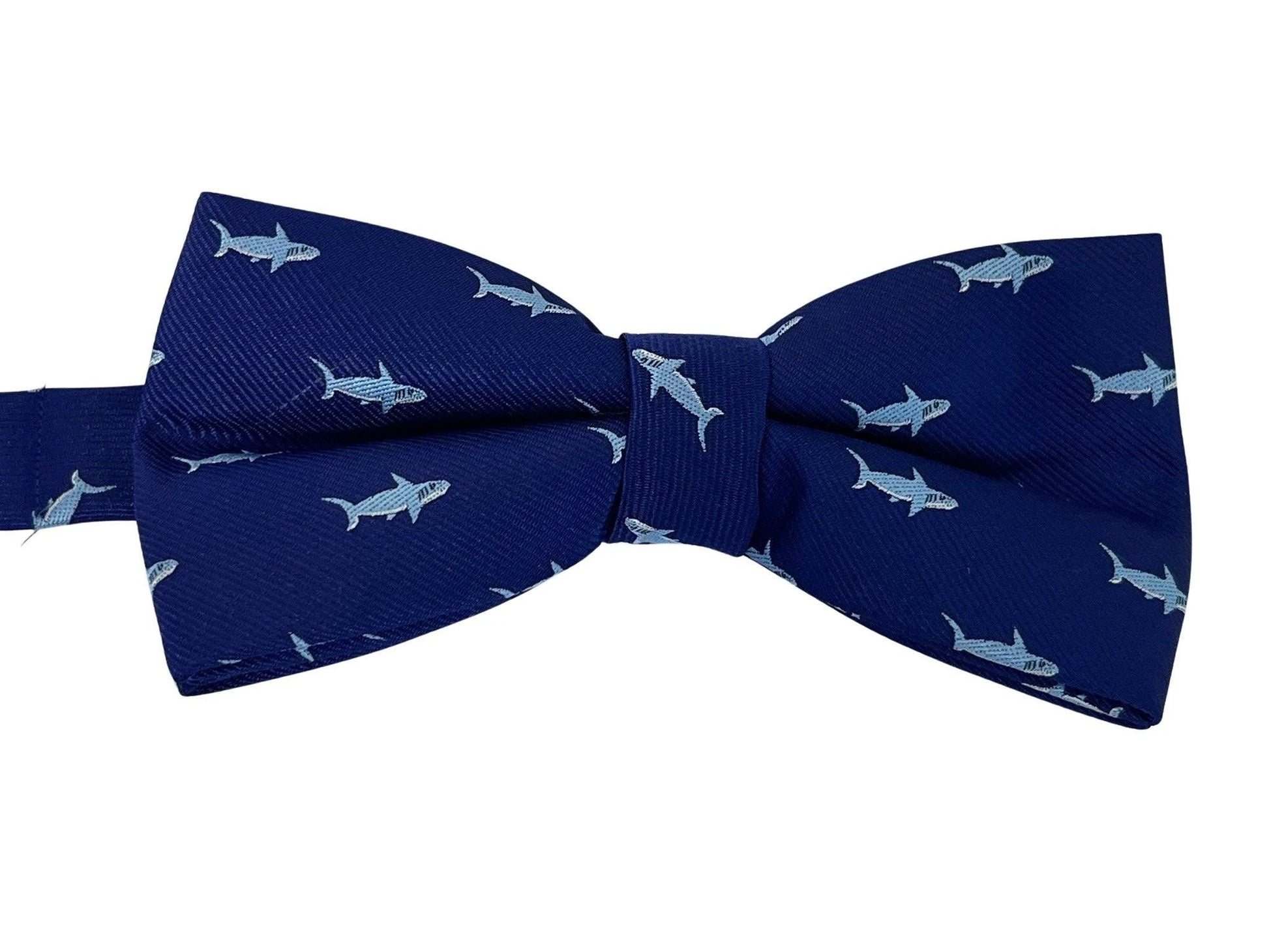 Navy blue with shark aquatic fish design adult bow tie by Frederick Thomas Handmade Mens Ties