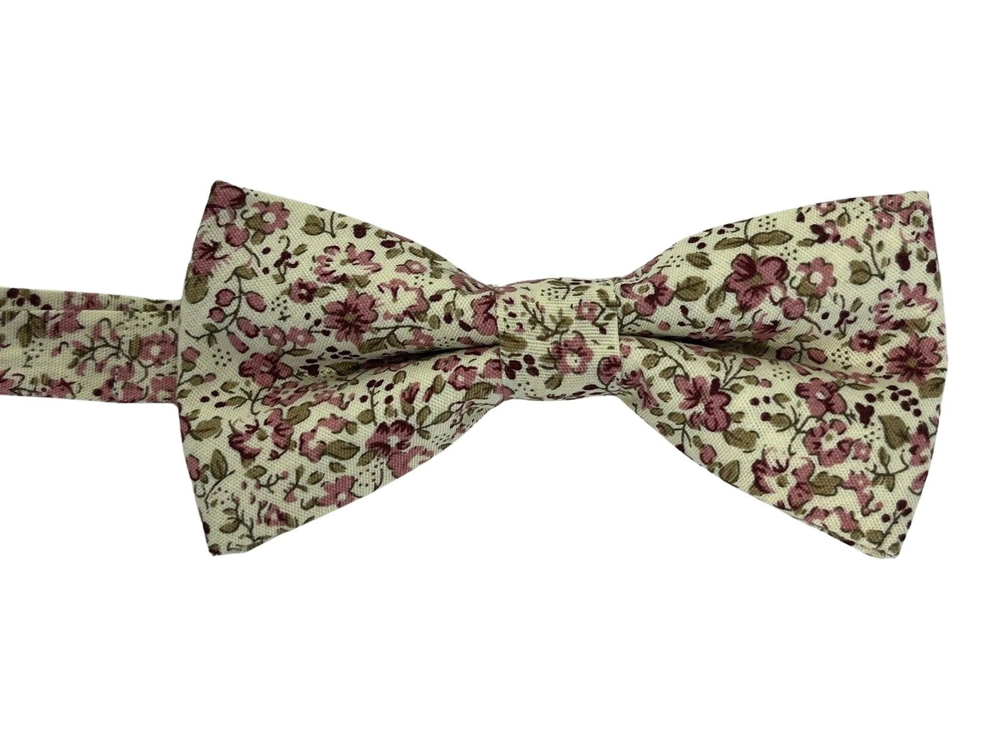 English Pink Red Floral Wildflower Garden Child's Cotton Bow Tie - Handcrafted Country Garden Style For Smart Occasions by Frederick Thomas Handmade Mens Ties
