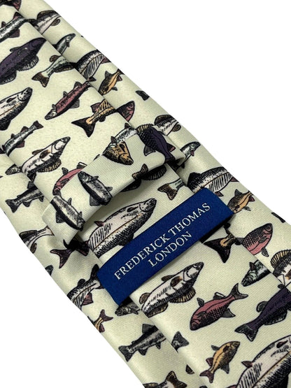 Ivory cream tie with bass carp trout sea fish-ing by Frederick Thomas Handmade Mens Ties