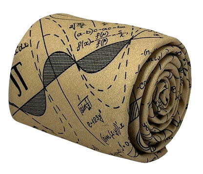 Beige cream gold with maths equations algebra Einstein tie by Frederick Thomas Handmade Mens Ties