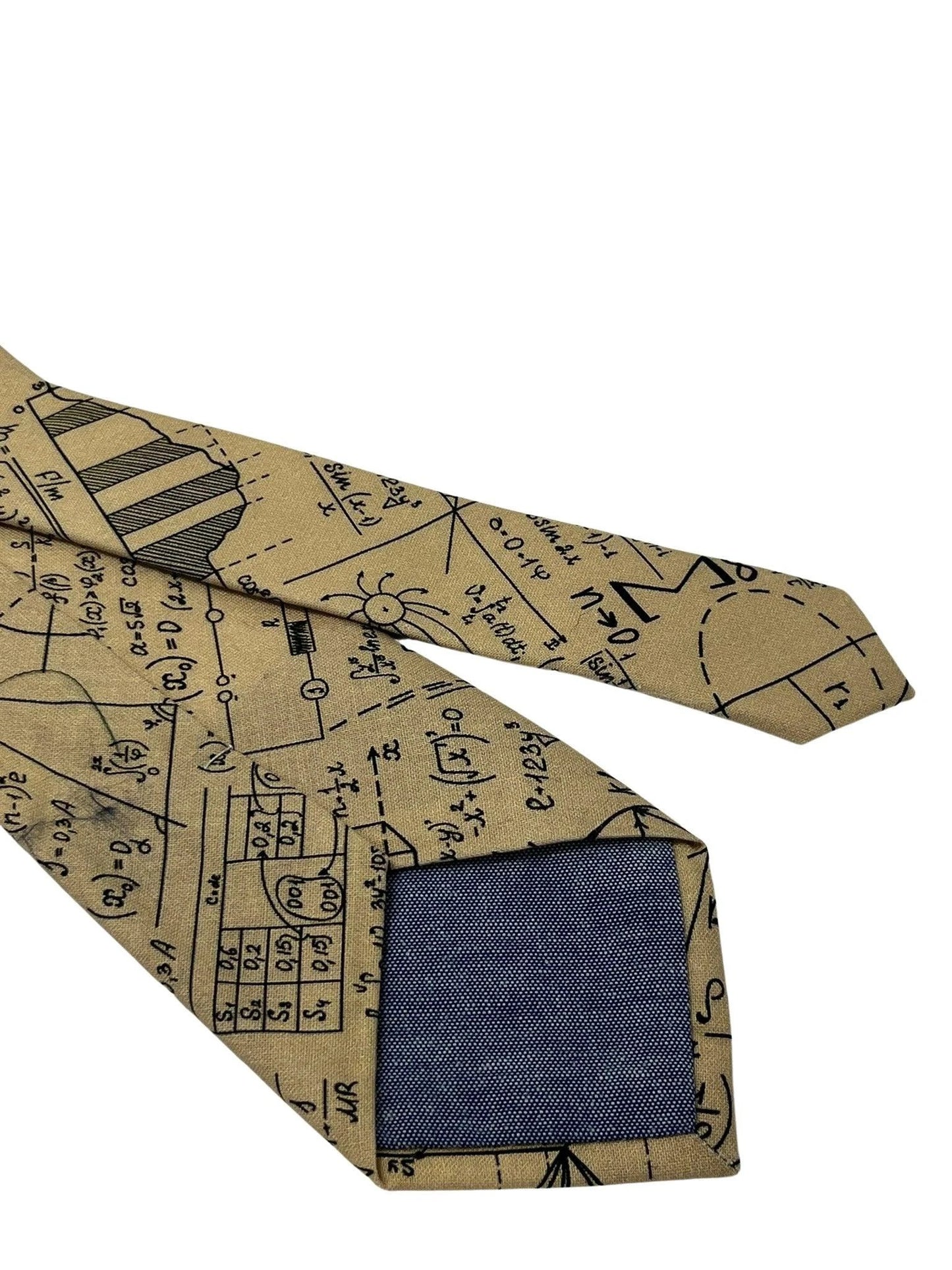 Beige cream gold with maths equations algebra Einstein tie by Frederick Thomas Handmade Mens Ties