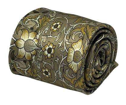 Golden beige floral William Morris liberty style tie by Frederick Thomas Handmade Mens Ties