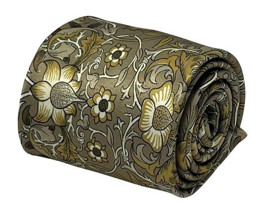 Golden beige floral William Morris liberty style tie by Frederick Thomas Handmade Mens Ties