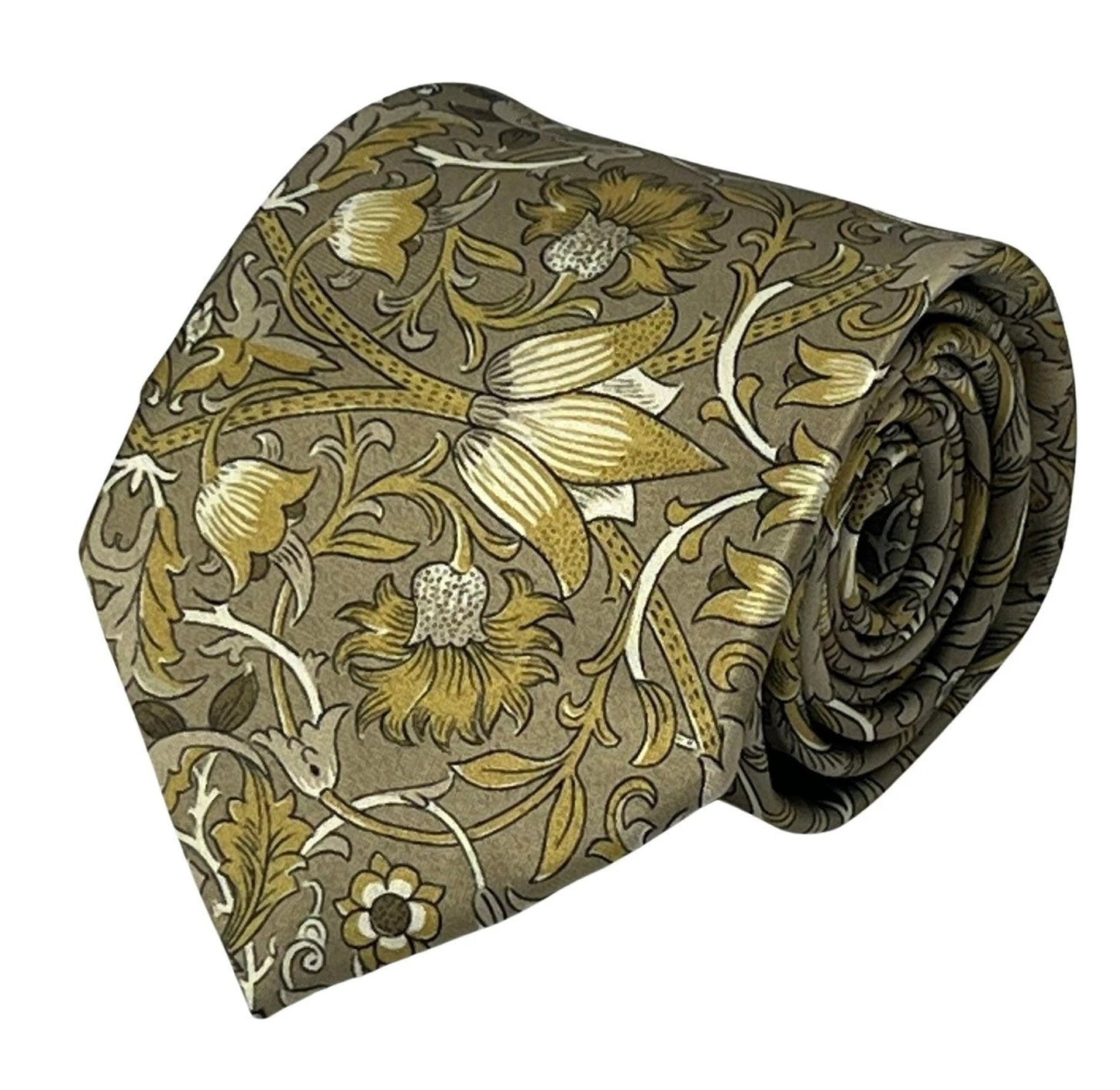 Golden beige floral William Morris liberty style tie by Frederick Thomas Handmade Mens Ties