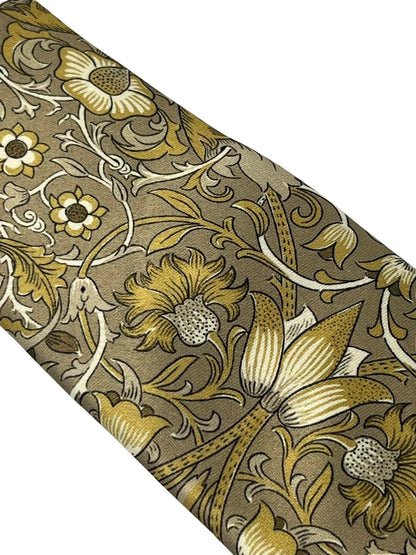 Golden beige floral William Morris liberty style tie by Frederick Thomas Handmade Mens Ties