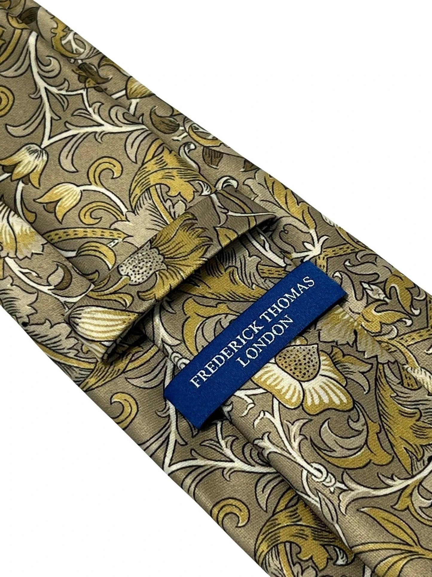 Golden beige floral William Morris liberty style tie by Frederick Thomas Handmade Mens Ties