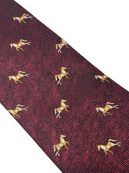 Maroon Herringbone Tie With Thoroughbred Horse Design - Handcrafted Luxury Finish For The Modern Professional by Frederick Thomas Handmade Mens Ties