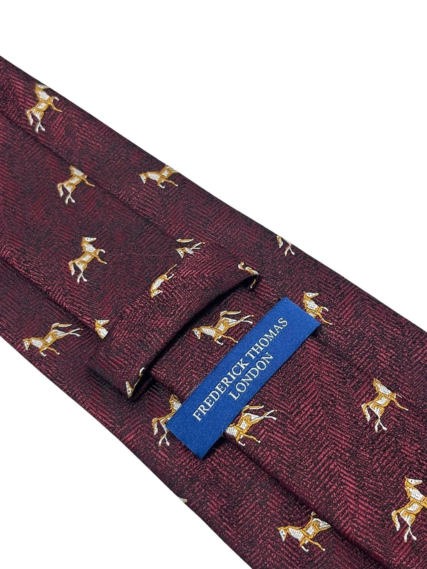 Maroon Herringbone Tie With Thoroughbred Horse Design - Handcrafted Luxury Finish For The Modern Professional by Frederick Thomas Handmade Mens Ties