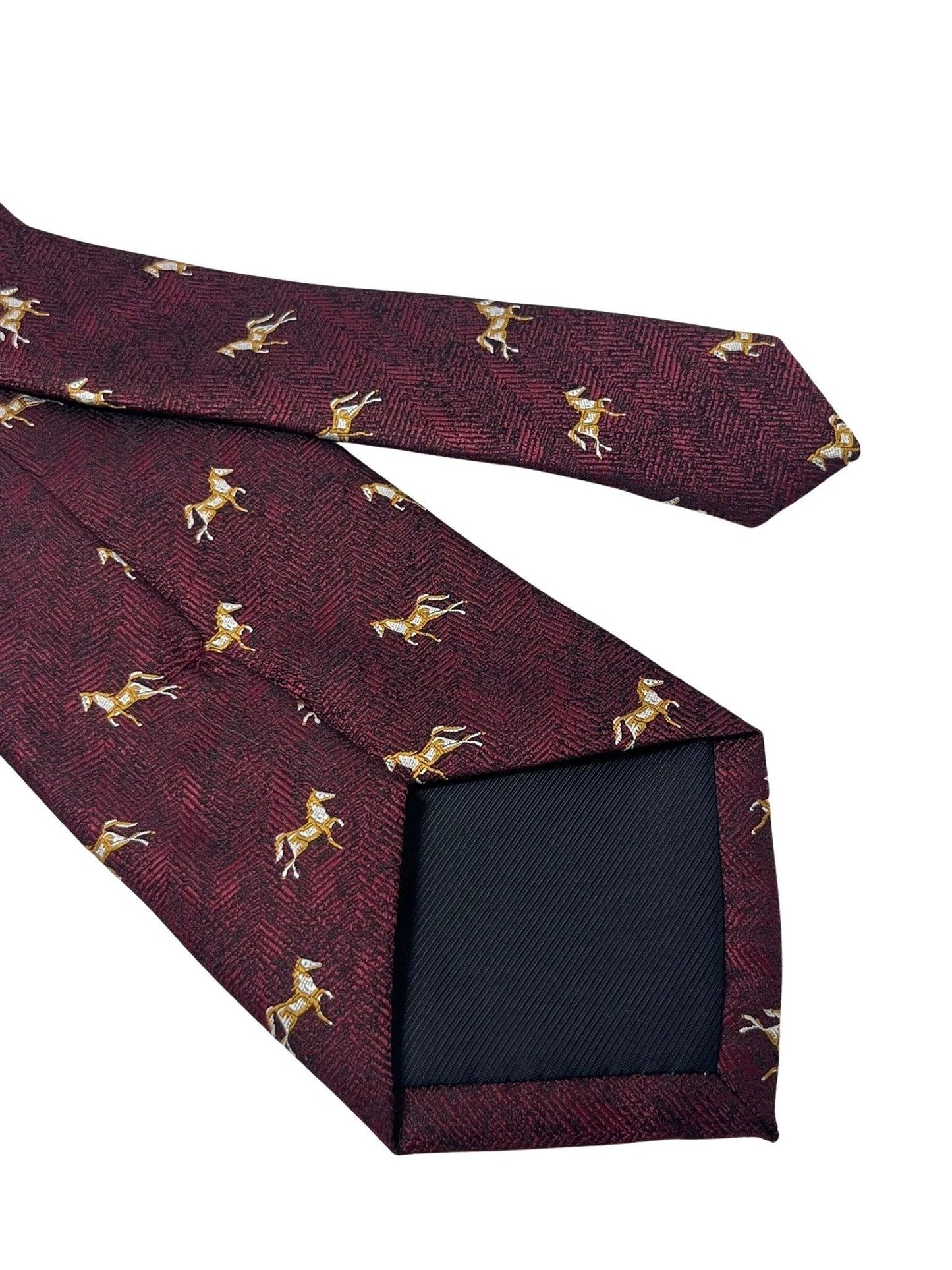Maroon Herringbone Tie With Thoroughbred Horse Design - Handcrafted Luxury Finish For The Modern Professional by Frederick Thomas Handmade Mens Ties