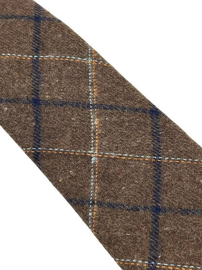 chocolate brown country tweed wool tie with blue check by Frederick Thomas Handmade Mens Ties