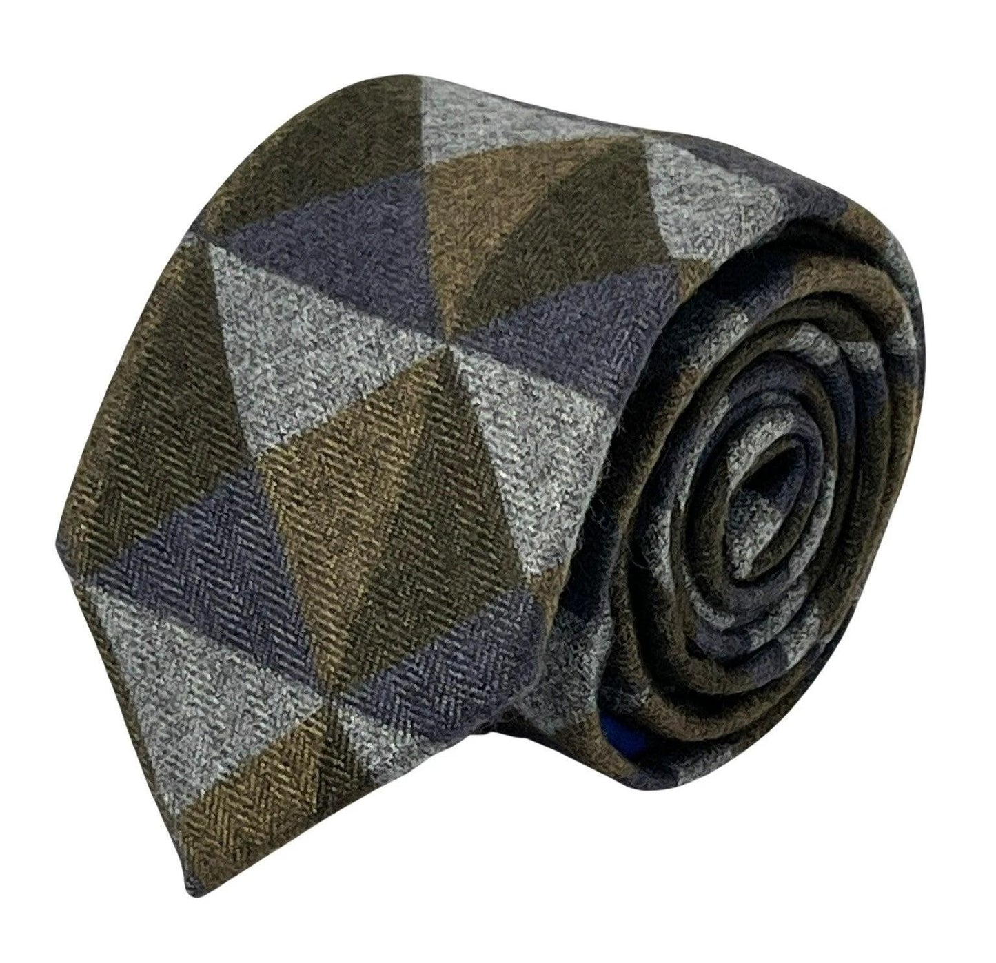 Grey Blue Brown Geometric Triangular Pattern Cotton Men's Tie - Handcrafted For A Bold Contemporary Professional Look by Frederick Thomas Handmade Mens Ties