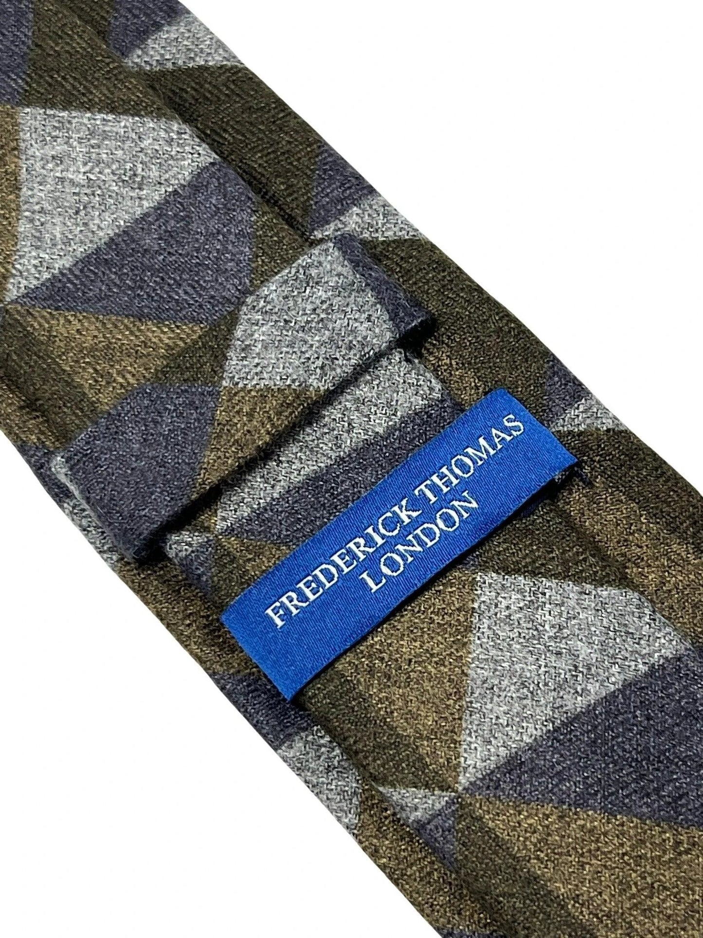 Grey Blue Brown Geometric Triangular Pattern Cotton Men's Tie - Handcrafted For A Bold Contemporary Professional Look by Frederick Thomas Handmade Mens Ties